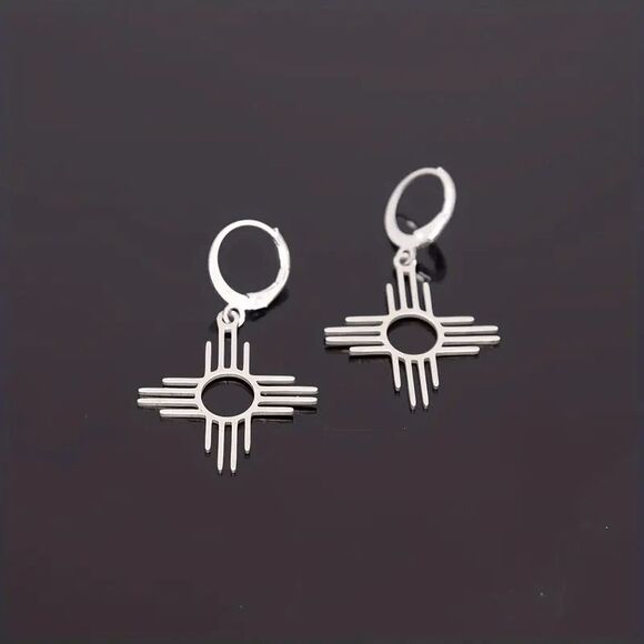 Zia Symbol Stainless Steel Dangle Earrings - Picture 1 of 5